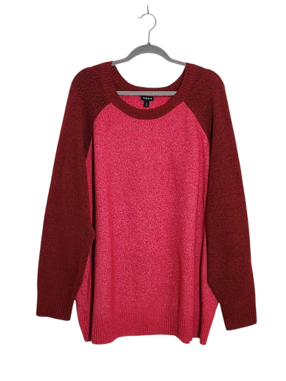 Torrid Pink and Burgundy Colorblock Crew Neck Sweater Size 4X